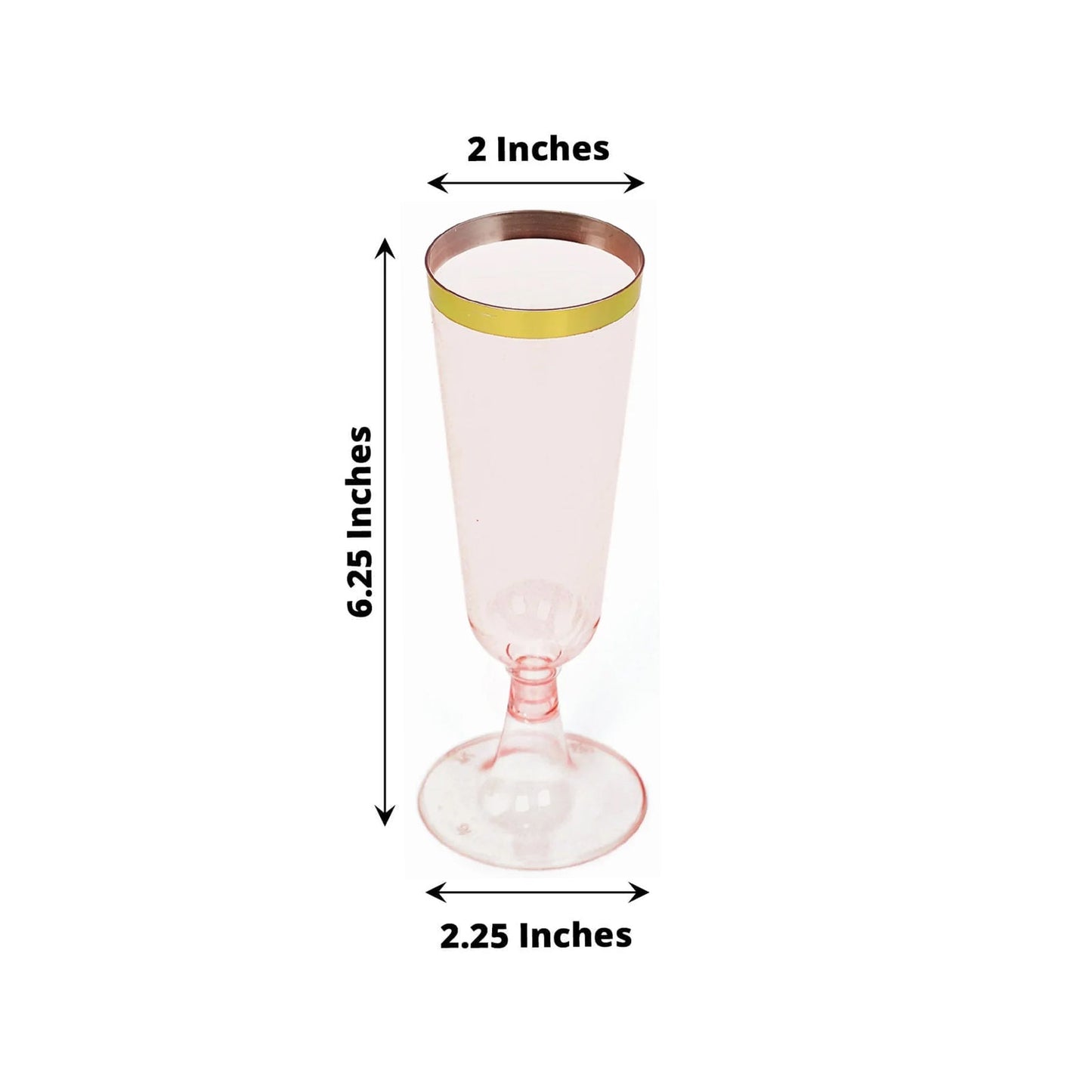 12-Pack Plastic Champagne Flutes Transparent Blush with Gold Rim - Stylish Disposable Cocktail Glasses for Parties 5oz 6"