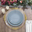 10-Pack Plastic 10" Round Dinner Plates in Dusty Blue with Gold Rim - Glossy Disposable Party Plates