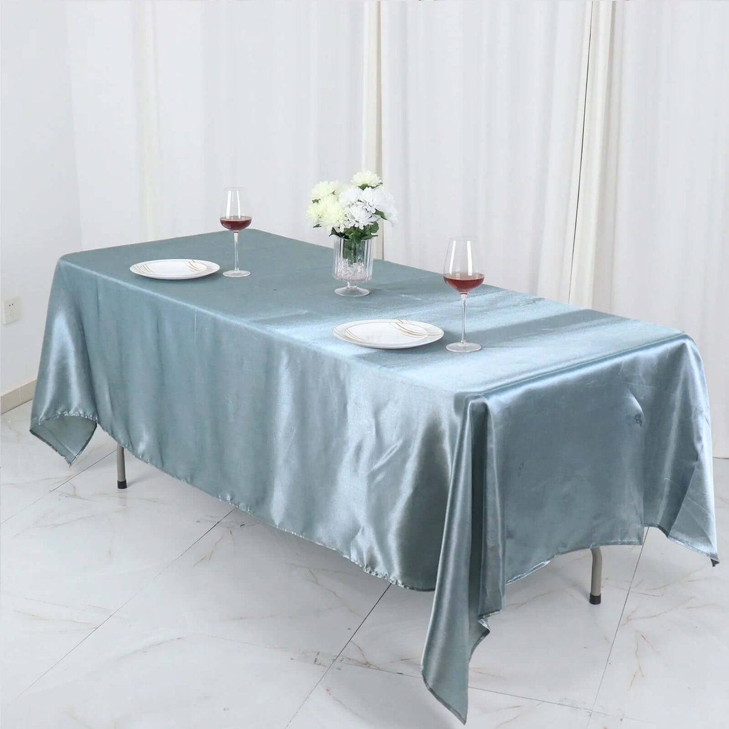 Satin Rectangular 60"x102" Tablecloth Dusty Blue - Smooth and Lustrous Table Cover