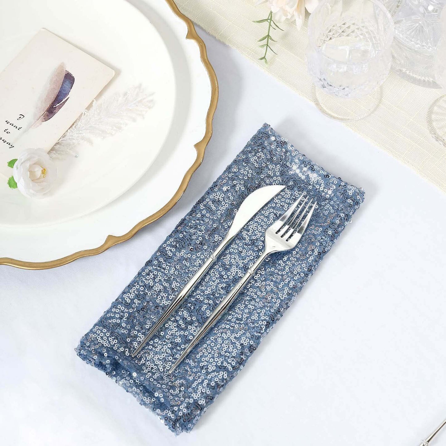 Sequin 20"x20" Napkin Dusty Blue - Shimmering Dinner Napkin