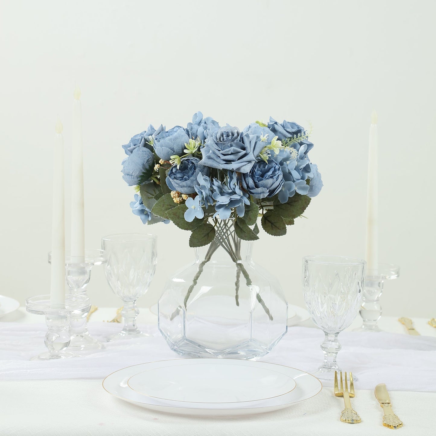 2 Pack Artificial Rose & Peony Floral Arrangements â€“ 12" Dusty Blue Silk Bouquets for Weddings & Home DÃ©cor