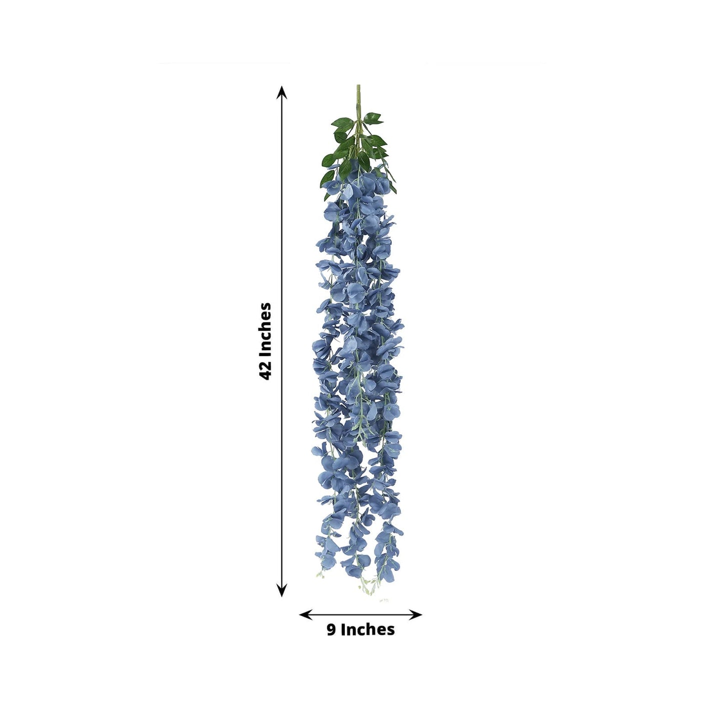 42" Silk Hanging Wisteria Flower Garland Vines in Dusty Blue, Elaborated 5 Full Strands in 1 Bush