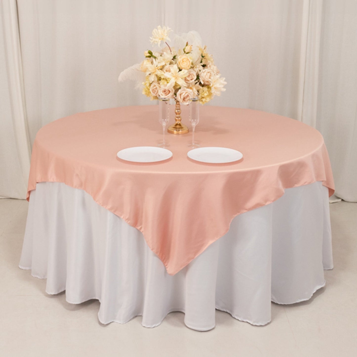 Lamour Satin 72"x72" Table Overlay Square Tablecloth Dusty Rose - Smooth Finish Table Topper