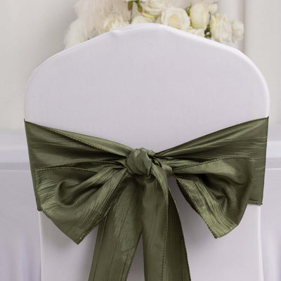 5 Pack Taffeta 6"x106" Chair Sashes Dusty Sage Green Accordion Crinkle Texture - Stylish Decor for Weddings & Gatherings