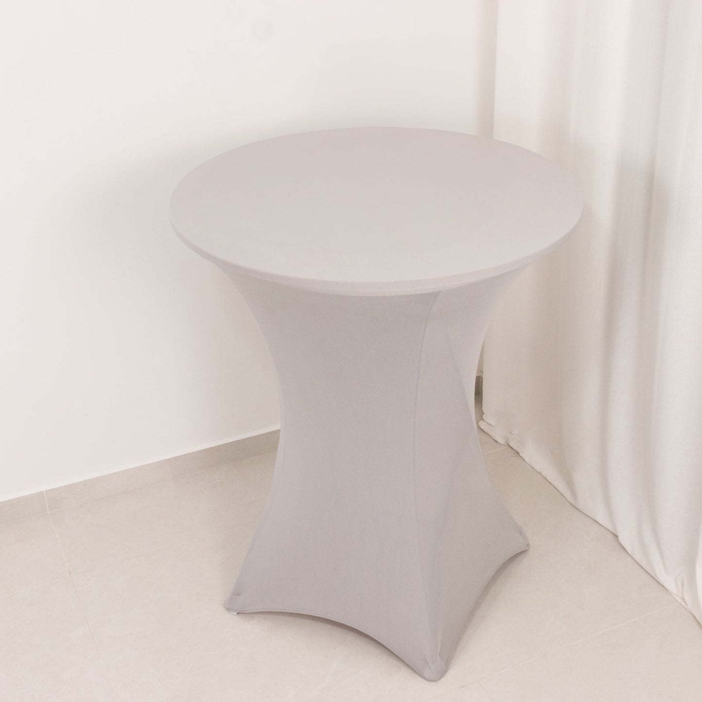 Spandex 36" Round Cocktail Table Cover Silver - Easy to Maintain Stretch Fitted Highboy Tablecloth