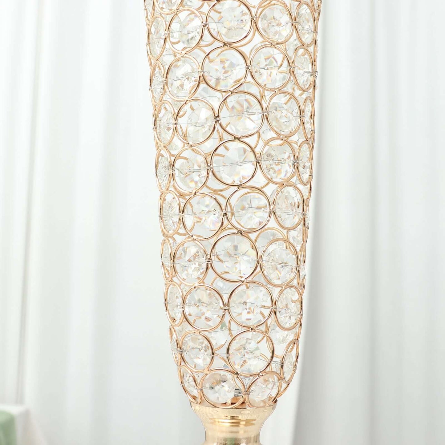 2-Pack Crystal Beaded Trumpet Vase Set Gold - Table Centerpiece for Grand Occasions 40"