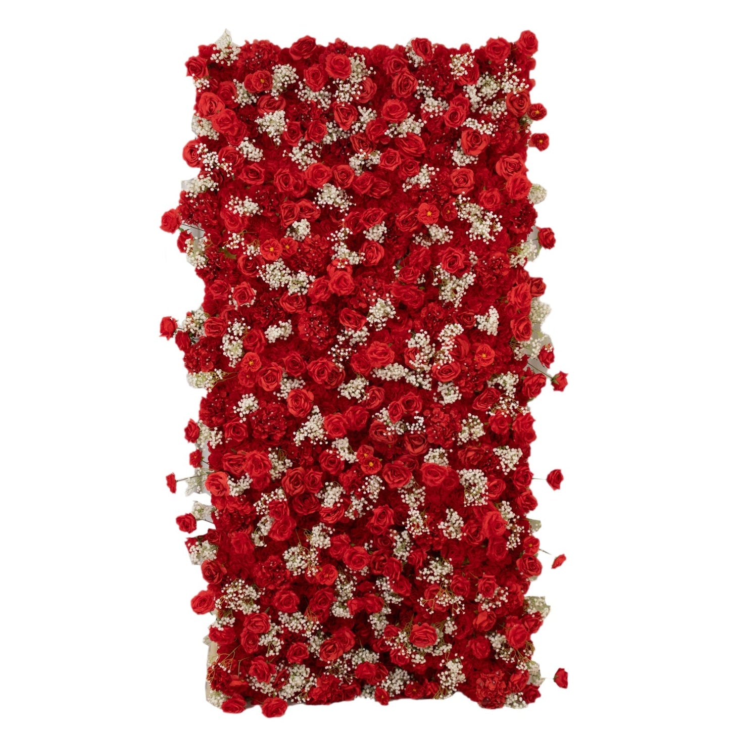 8ftx4ft Roll Up Artificial Flower Wall Panel Backdrop with Red Silk Roses & Baby's Breath