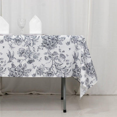 Polyester 60"x102" Rectangle Tablecloth White - Black French Toile Pattern for Elegant Gatherings