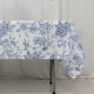Polyester 60"x102" Rectangle Tablecloth White - Blue French Toile Pattern for Elegant Gatherings
