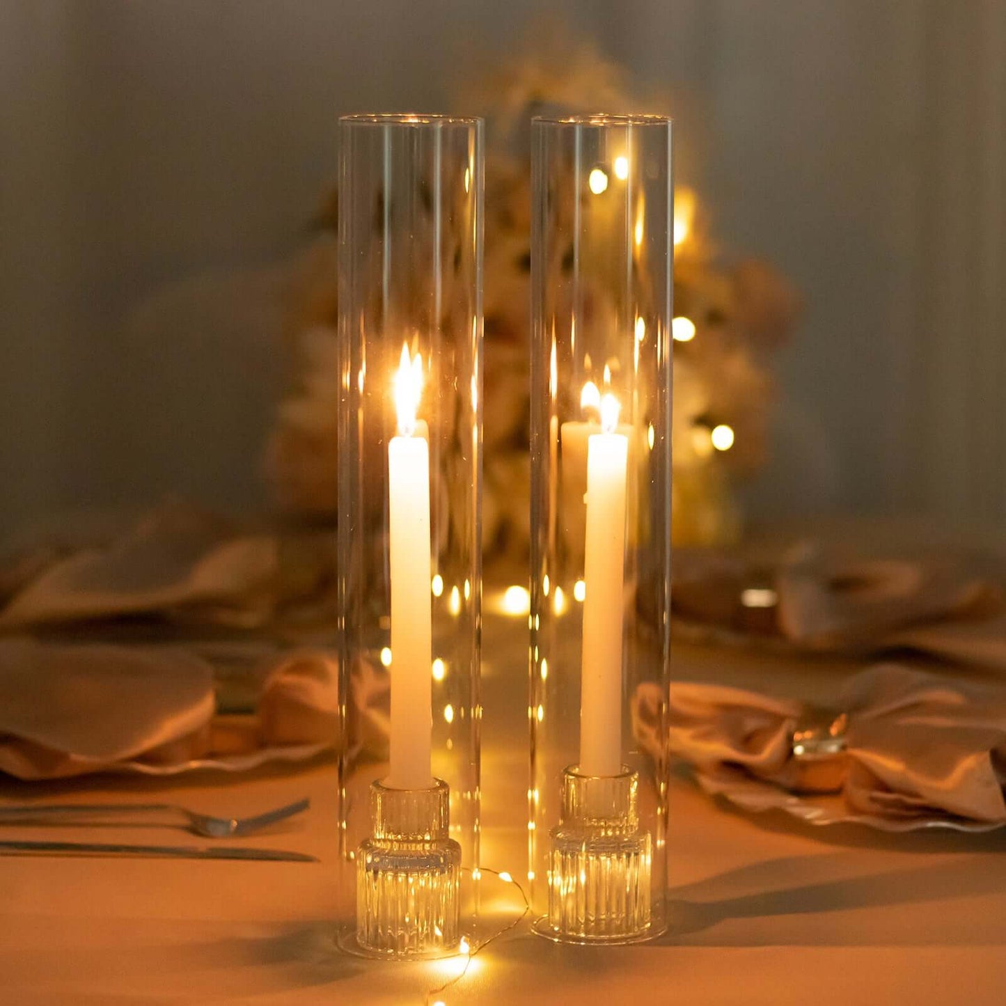 2-Pack Glass Pillar Hurricane Candle Shades - Clear Chimney Tube with 2.25" Wide Open Ends 14"