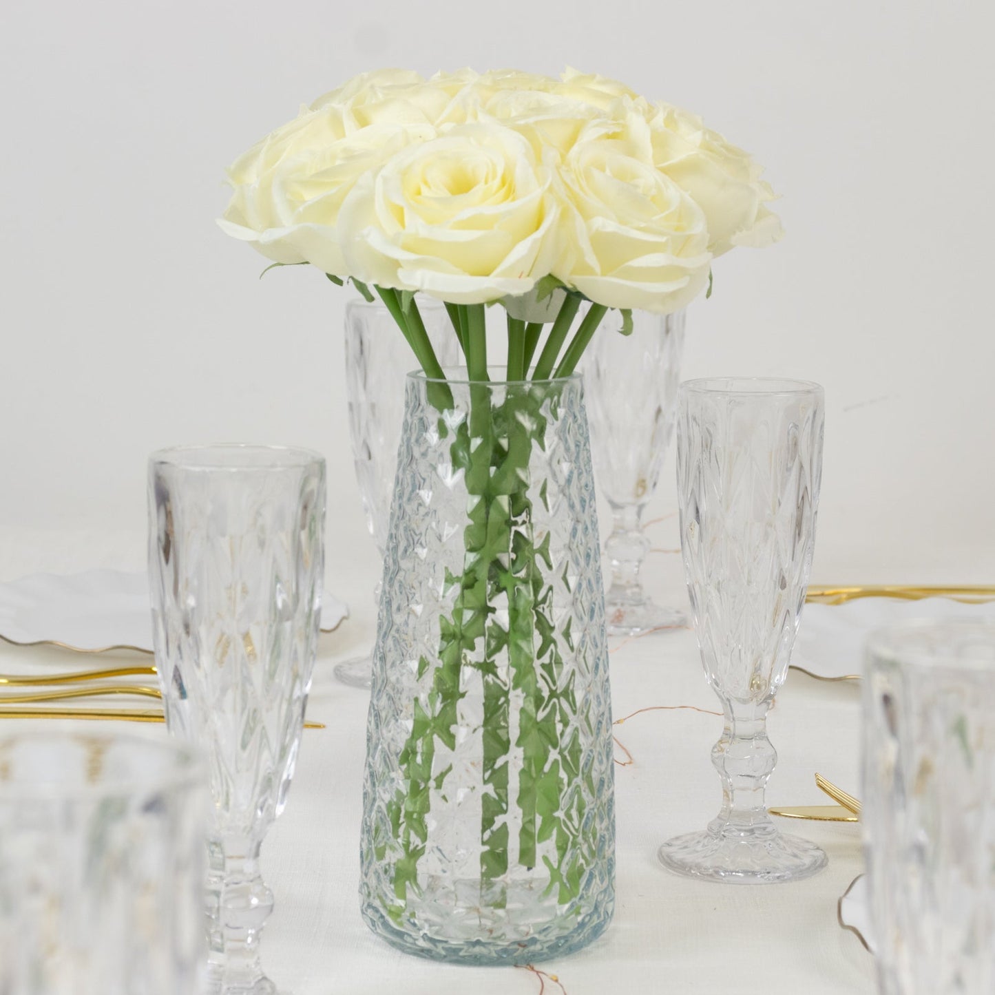 10 Pcs 12" Artificial Silk Roses - Ivory, Single Stem Rose for Flower Bouquet Arrangements