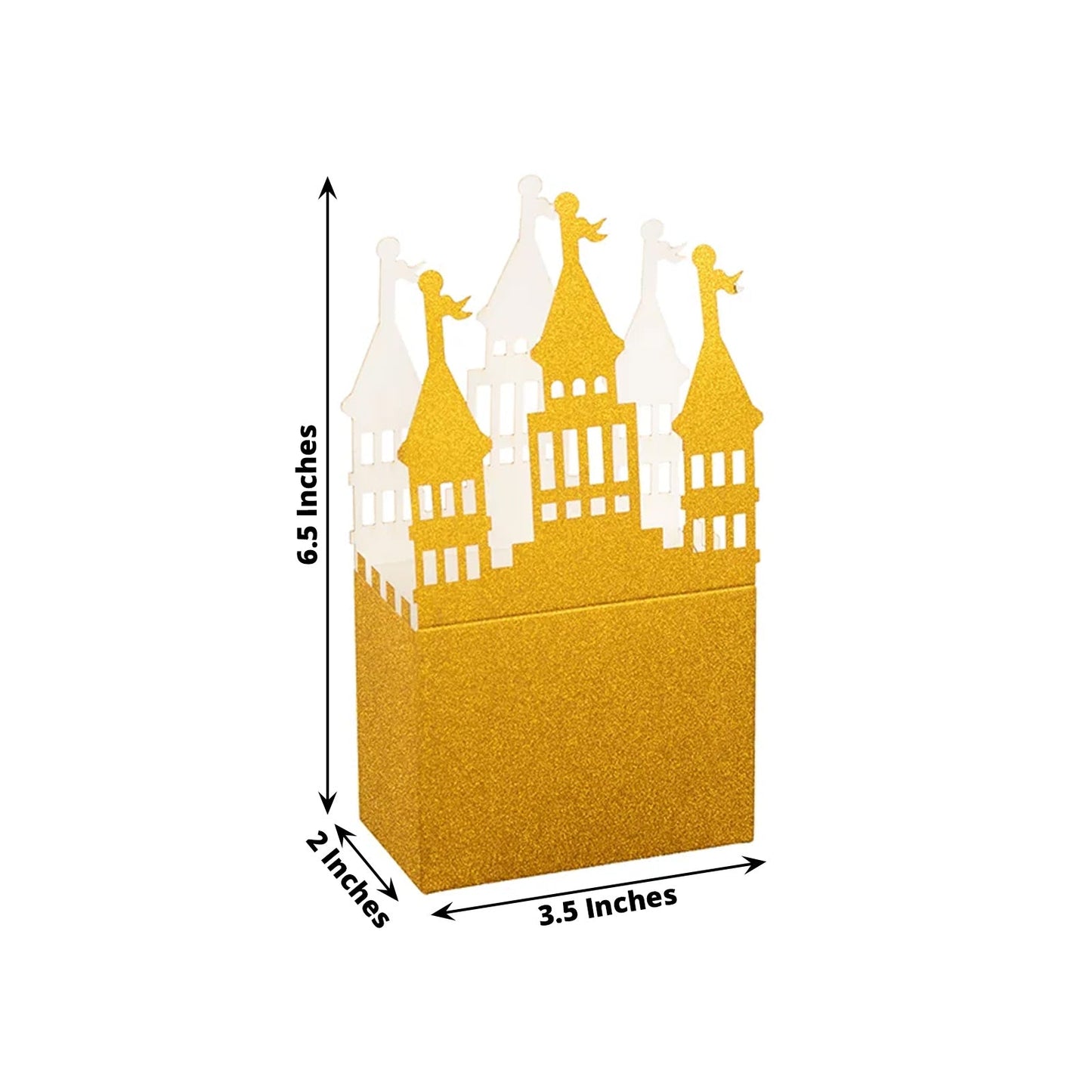 20 Pack Gold Glitter Fairy Tale Castle Favor Boxes, Princess Theme Cardstock Paper Candy Boxes Party Decorations - 3.5"x2"x6.5"