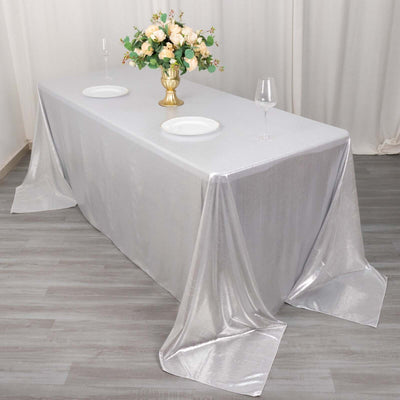 Sequin Dots Polyester 90"x132" Rectangle Tablecloth Shimmering Silver - Seamless, Glittering & Wrinkle Free Table Cover