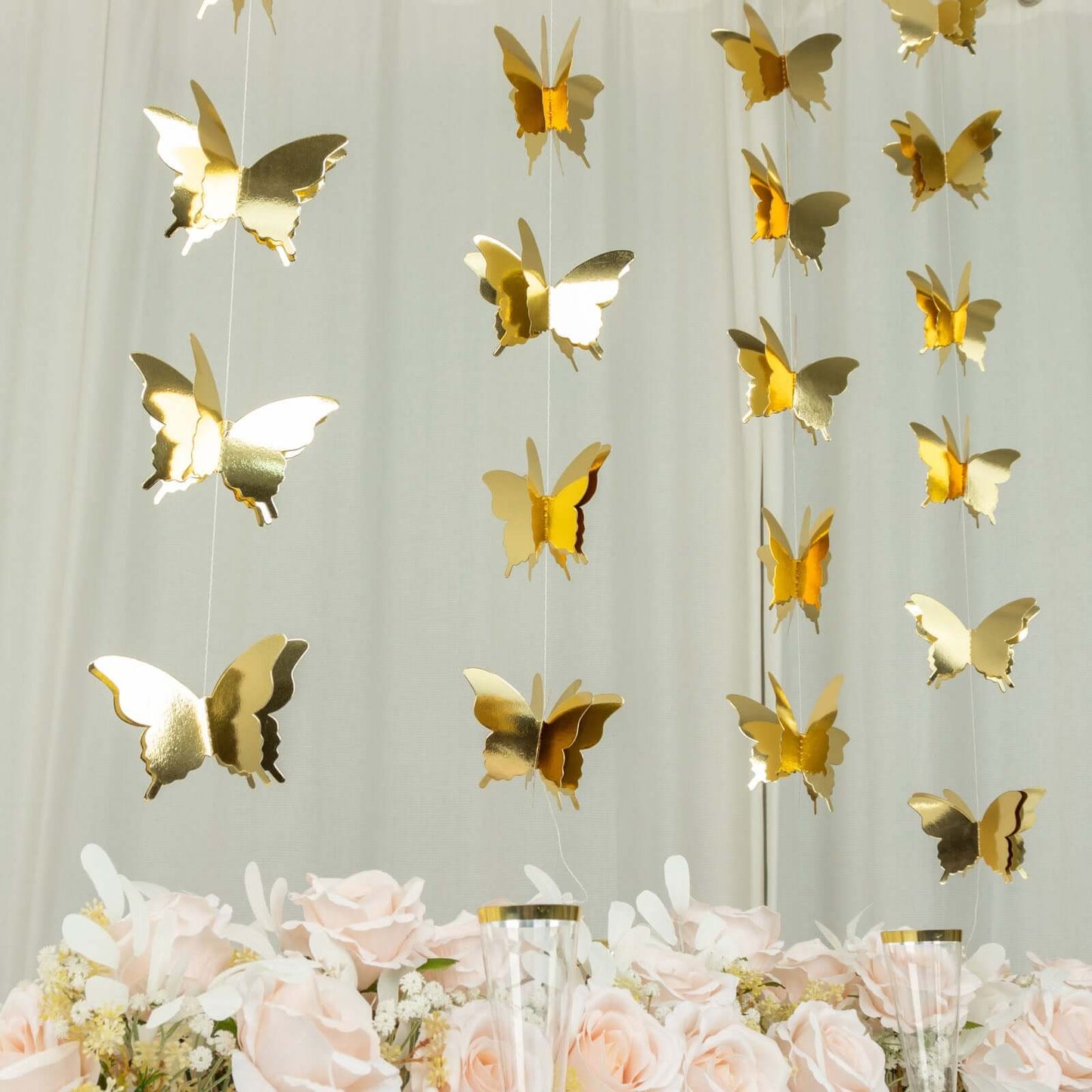 2 Pack 9ft Gold 3D Paper Butterfly Hanging Garland Streamers, Party String Banners