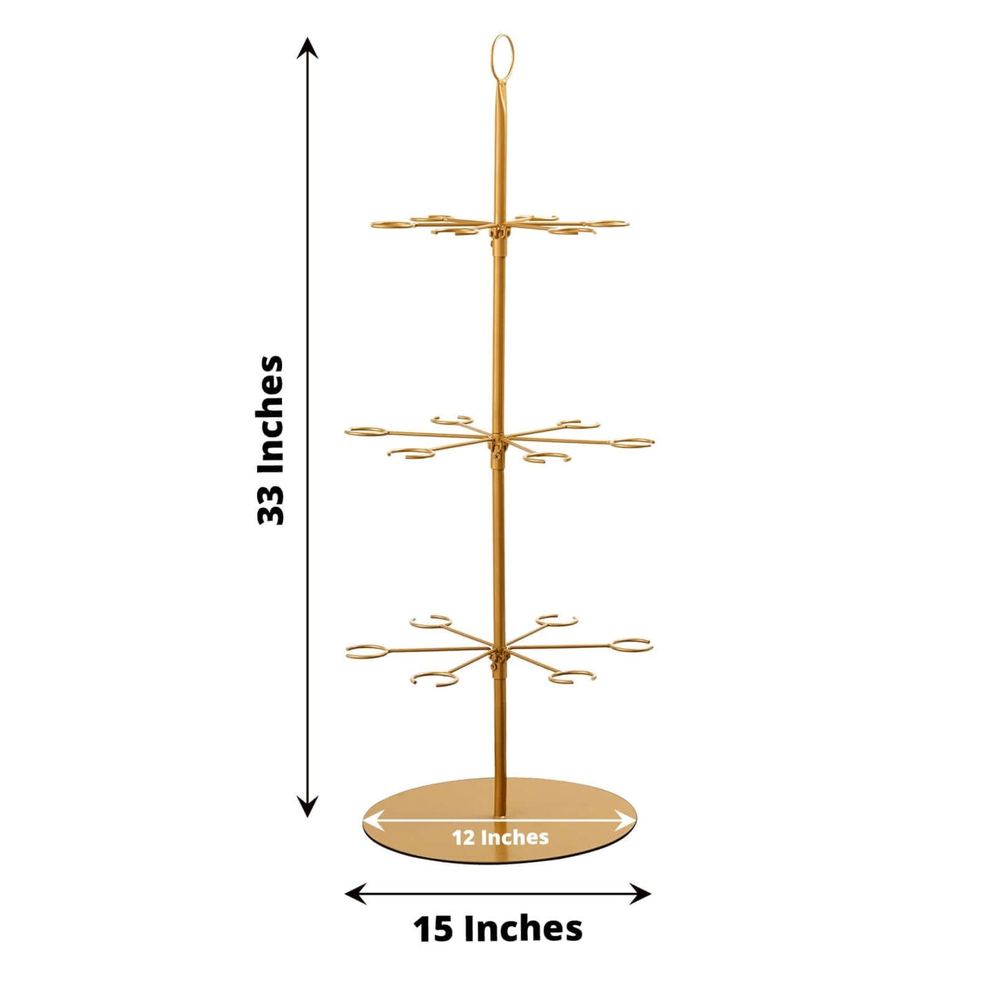 3-Tier Champagne Glass Holder Tower Gold - Modern Metal Flute Display Rack Cocktail Tree Stand for Professional & Home Use 33"