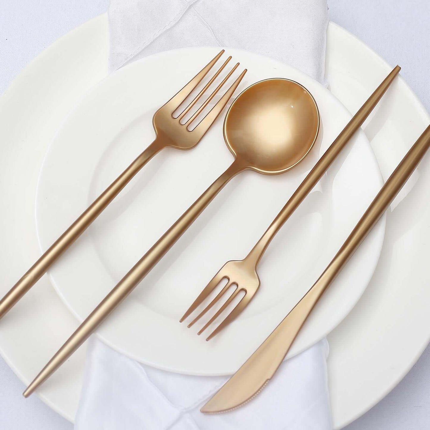 50-Pack Plastic Utensil Set Gold - Premium Disposable Heavy Duty Sleek Flatware