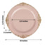 10-Pack Plastic 10" Round Dinner Plates in Blush with Gold Leaf Embossed Rim - Disposable Vintage Baroque Style Plates