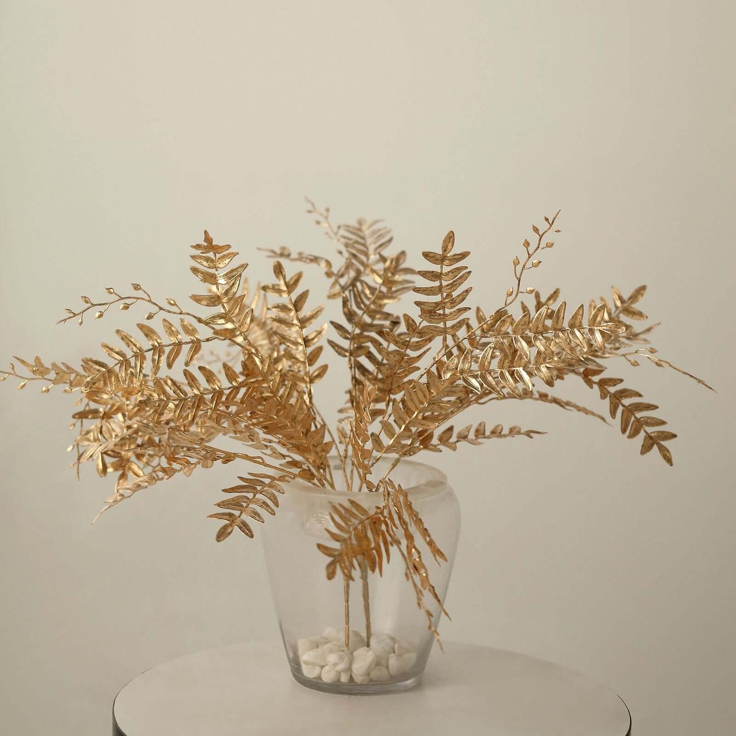 2-Pack Artificial Fern Leaf Branches Metallic Gold - Faux Decorative Bouquets for Glamorous Centerpiece Backdrop & Floral Decor 21"