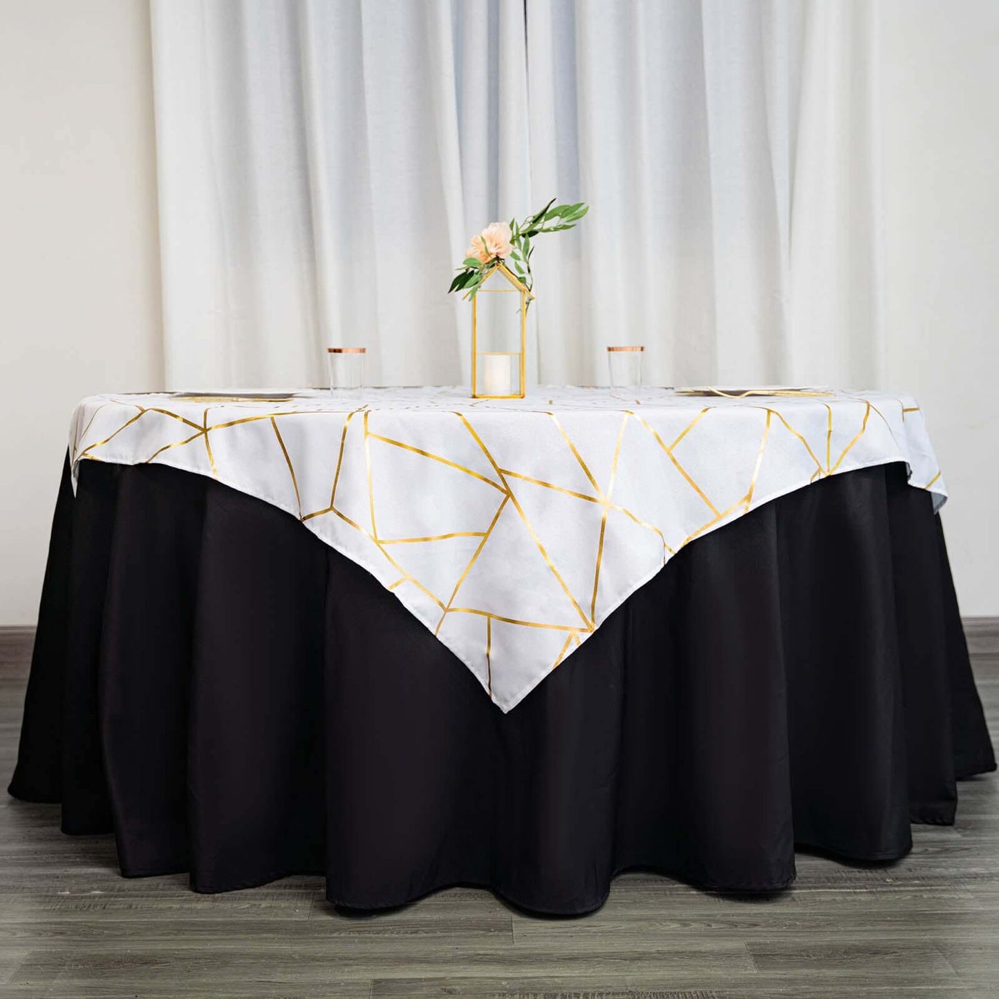 Polyester 54"x54" Square Tablecloth White with Gold Foil Geometric Pattern - Wrinkle-Resistant & Durable for Stylish Settings
