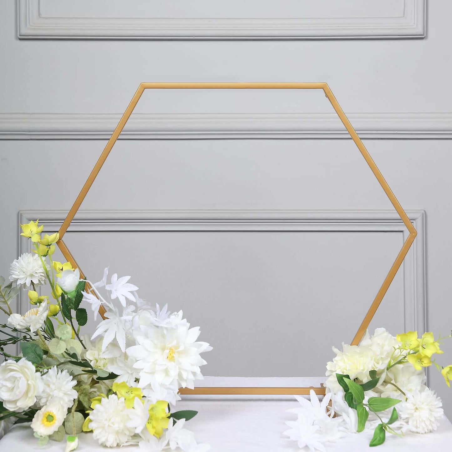Hexagon Wedding Arch Table Centerpiece Metal Gold - Self-Standing Geometric Flower Balloon Stand 21"
