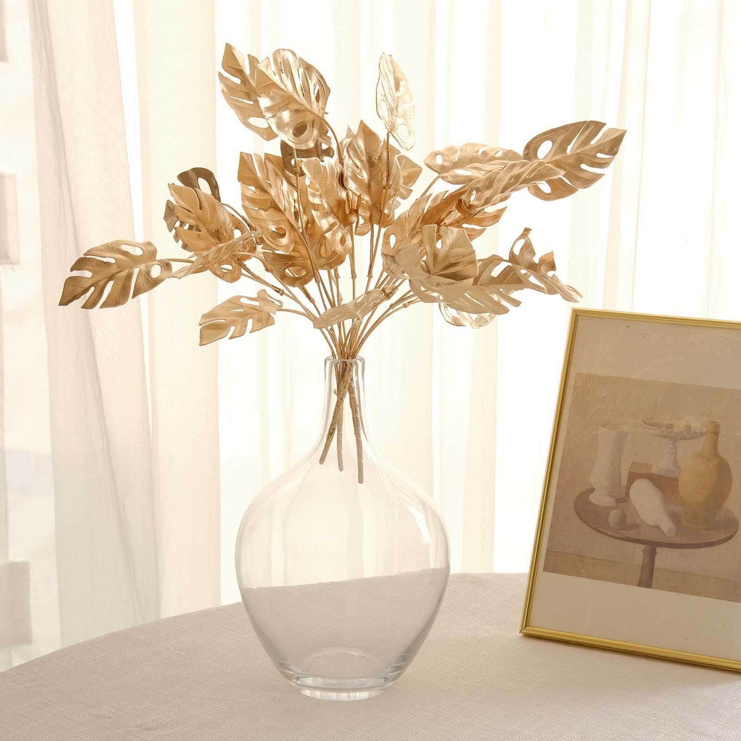 4-Pack Artificial Monstera Leaves Bushes Metallic Gold - Themed Weddings Parties & Events 14"