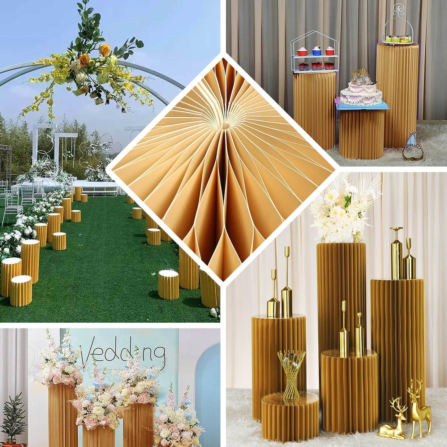 40" Gold Cylinder Display Column Stand, Pillar Pedestal Stand With Top Plate