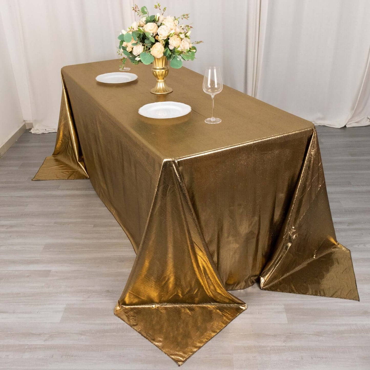 Sequin Dots Polyester 90"x132" Rectangle Tablecloth Shimmering Antique Gold - Seamless, Glittering & Wrinkle Free Table Cover