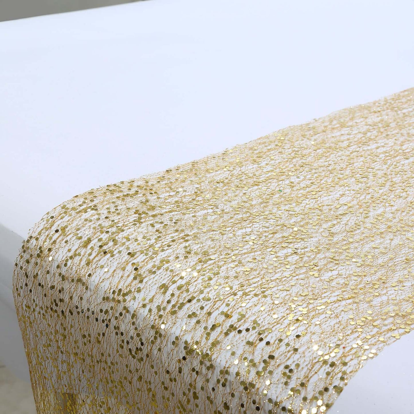 Mesh 11"x108" Table Runner Metallic Gold â€“ Glitter Design for Convenient Event Decoration