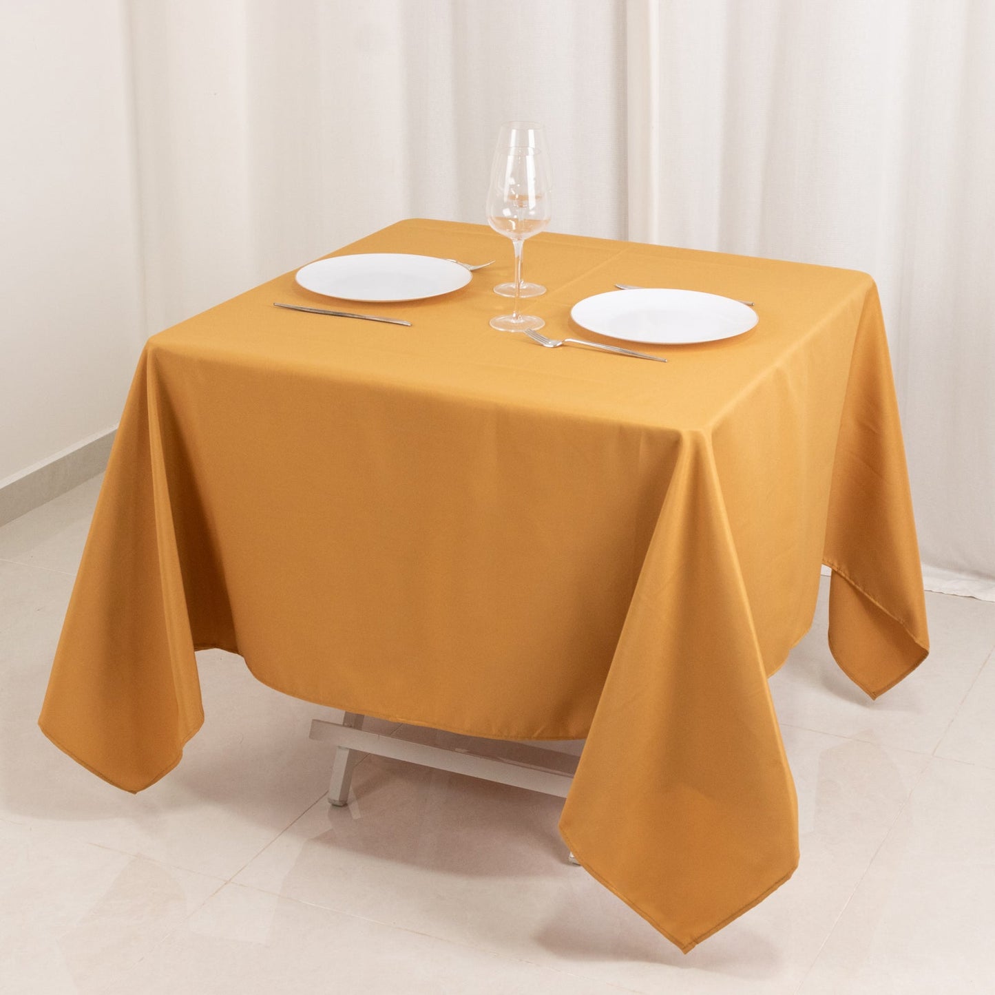 Premium Polyester Square Tablecloth 70"x70" Gold 220GSM Wrinkle-Resistant Table Cover for Stylish Gatherings