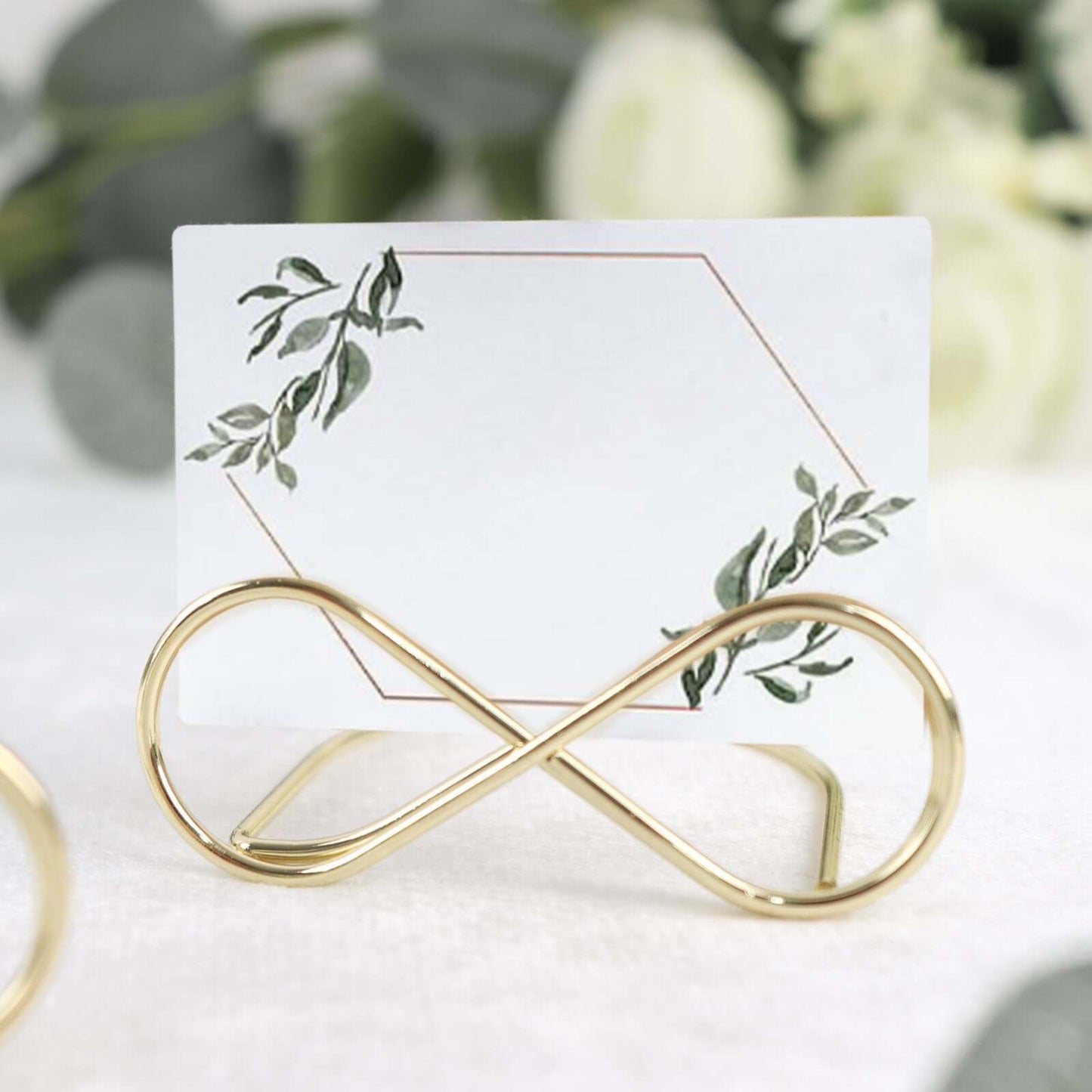 10-Pack Metal Card Holder Stands Infinity Design Gold - Table Number Stands and Wedding Place Card Menu Clips 3"
