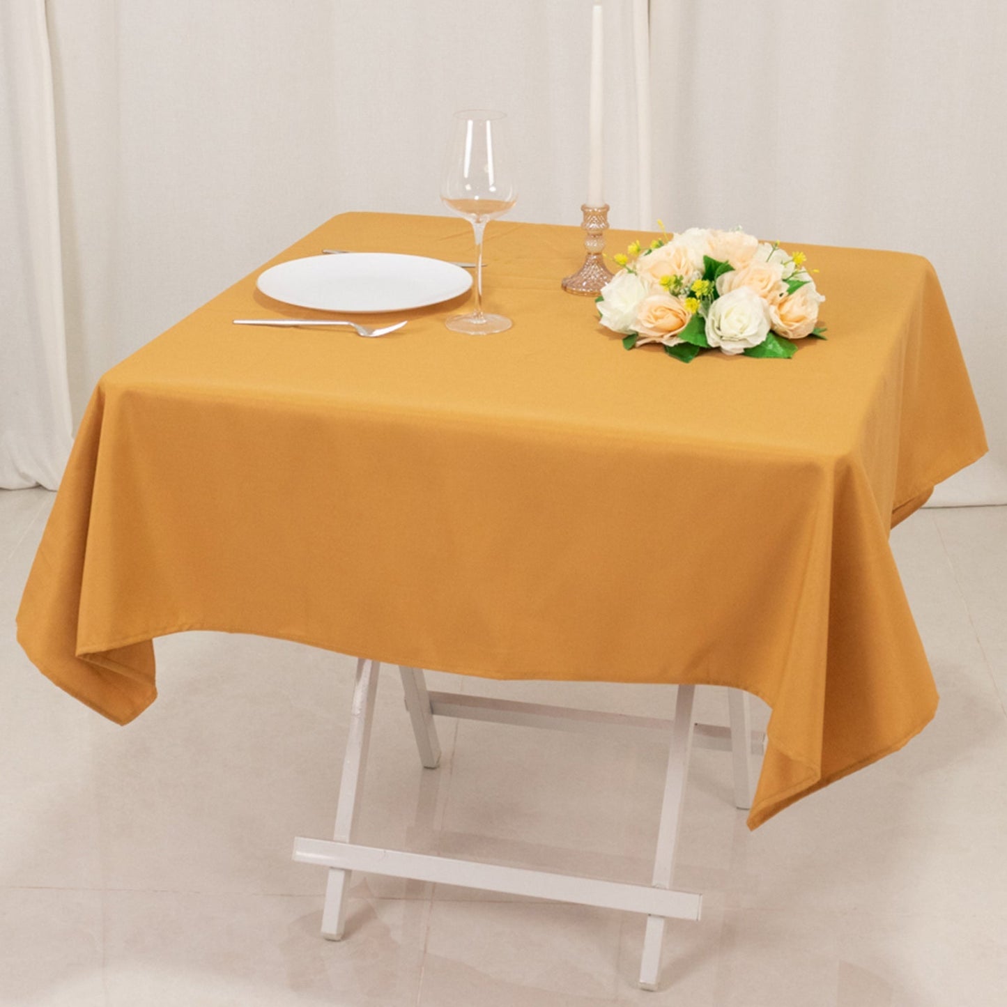 Premium Polyester 54"x54" Square Tablecloth Gold - Stain and Wrinkle-Resistant 220GSM Finish for Weddings & Events