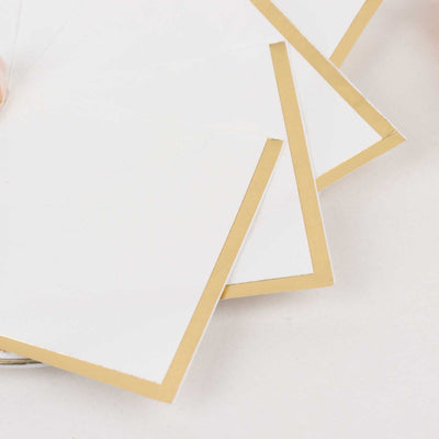 50-Pack Paper Beverage Napkins White with Gold Foil Edge - 2 Ply Disposable Soft 18GSM Cocktail Napkins for Events 5"x5"