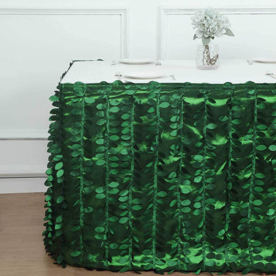 Taffeta Fabric 21ft Table Skirt Green 3D Leaf Petal Design - Exquisite & Stylish Event Table Cover