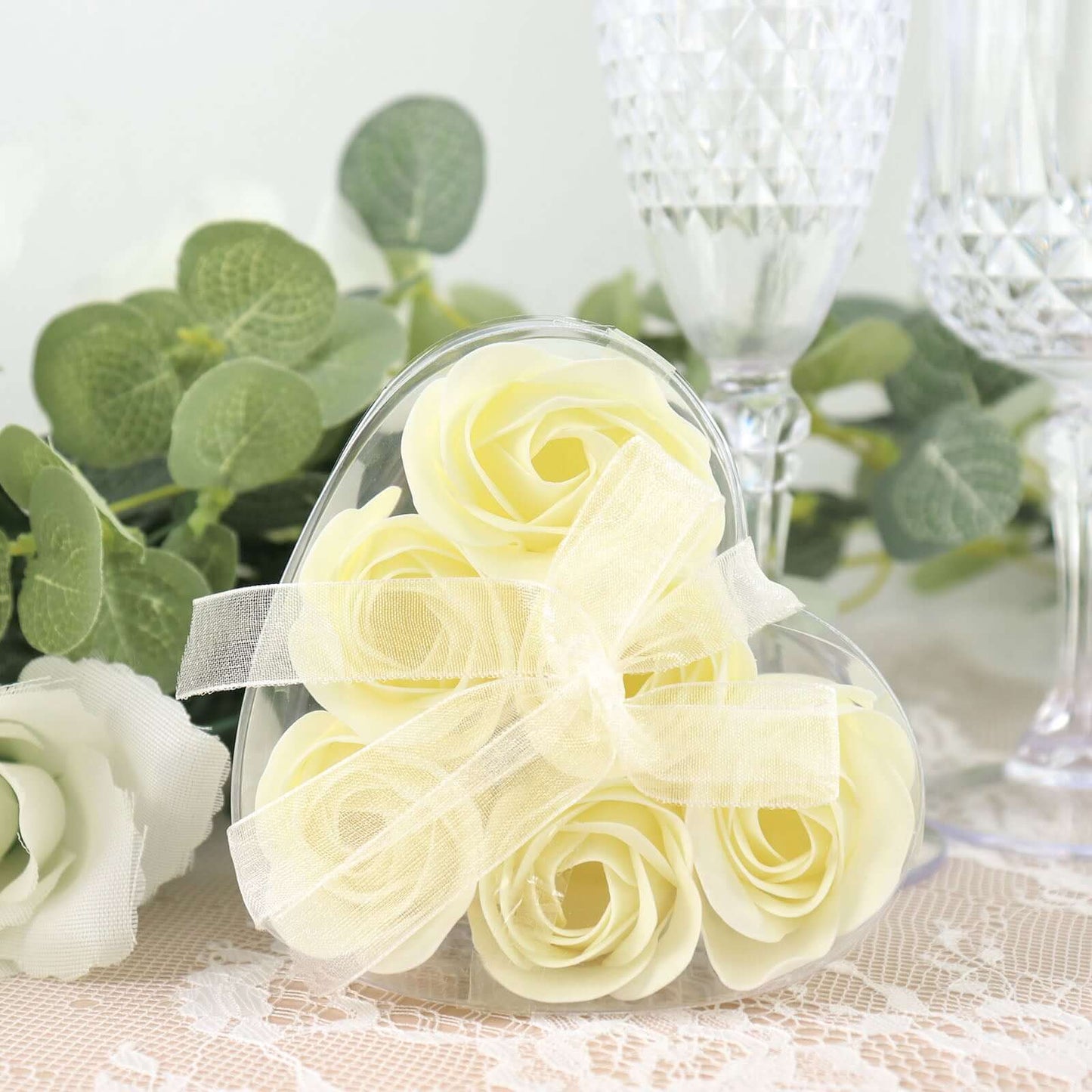 4 Pack 24 Pcs Ivory Scented Rose Soap Heart Shaped Party Favors With Gift Boxes And Ribbon