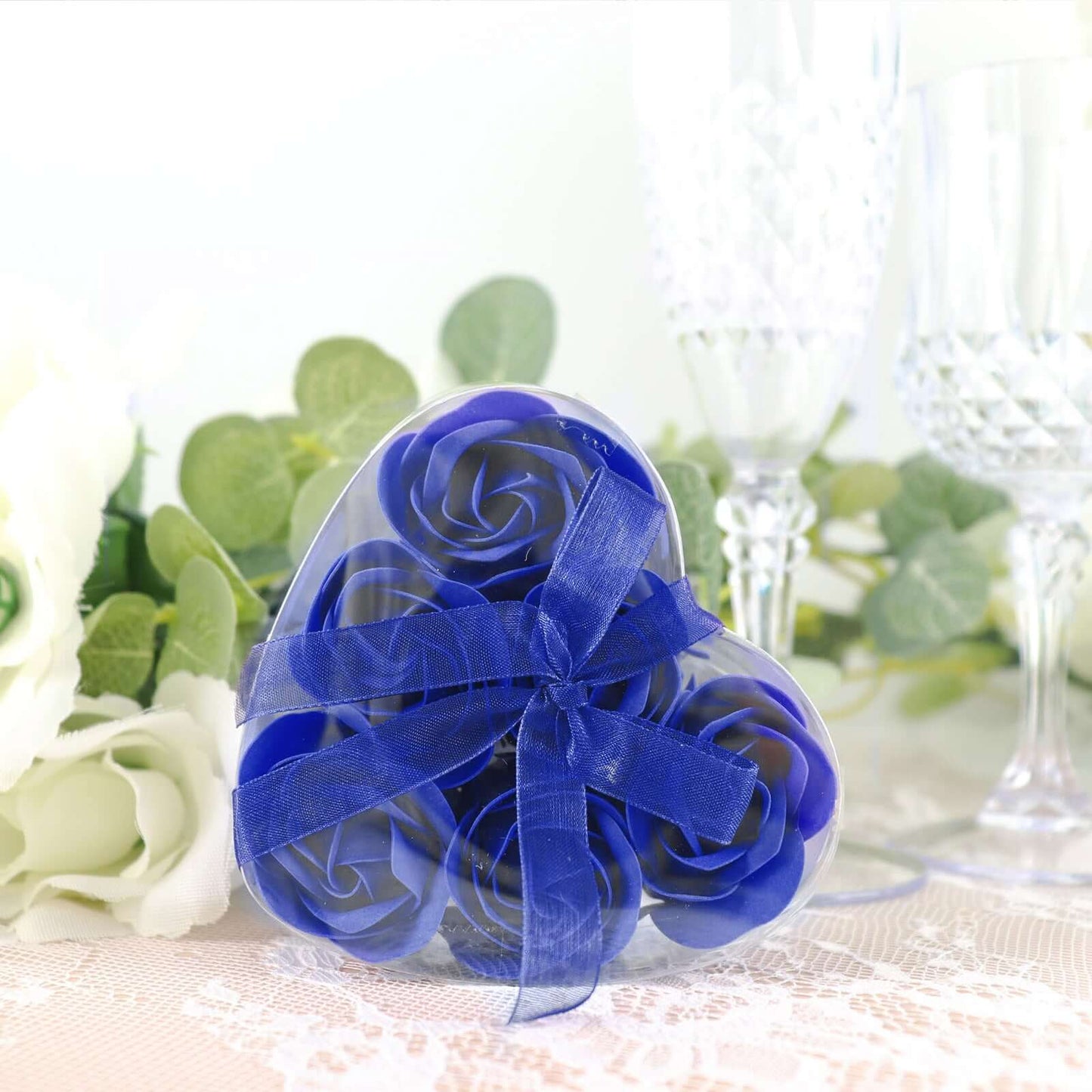 4 Pack 24 Pcs Royal Blue Scented Rose Soap Heart Shaped Party Favors With Gift Boxes And Ribbon