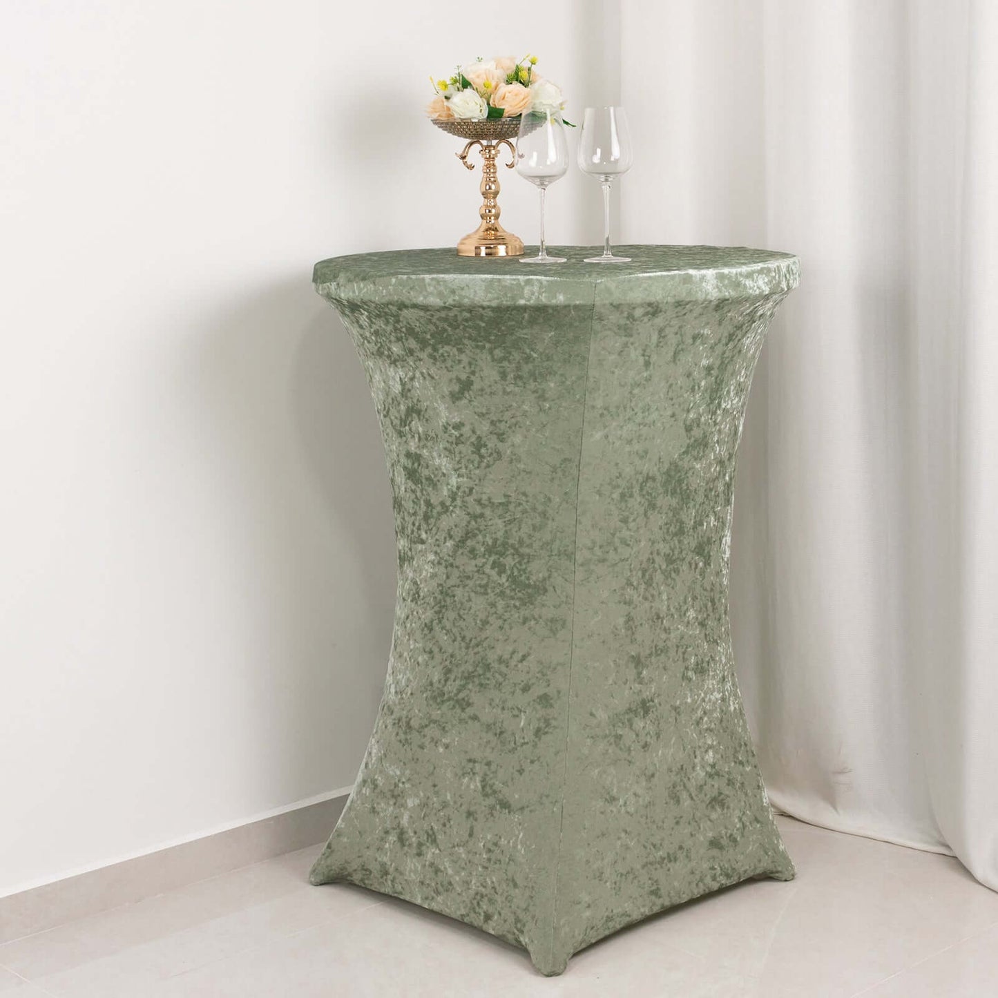 Crushed Velvet Spandex 30" Round Cocktail Table Cover Sage Green Smooth Highboy Tablecloth
