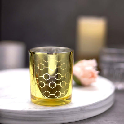 6-Pack Mercury Glass Candle Holders Gold with Honeycomb Design - Votive Candle Containers 3"