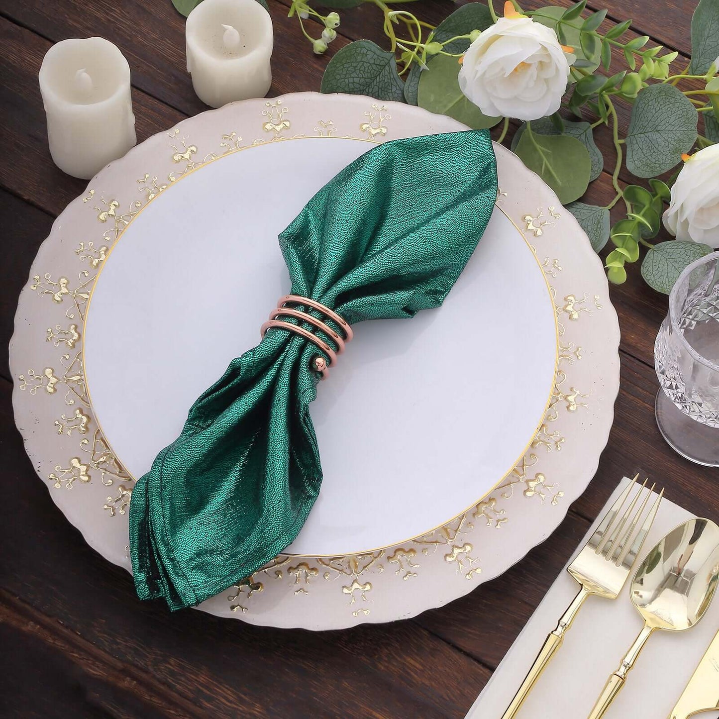 5 Pack Polyester 20"x20" Napkins Hunter Emerald Green Shimmer Sequin Dots - Luminous Cloth Napkins