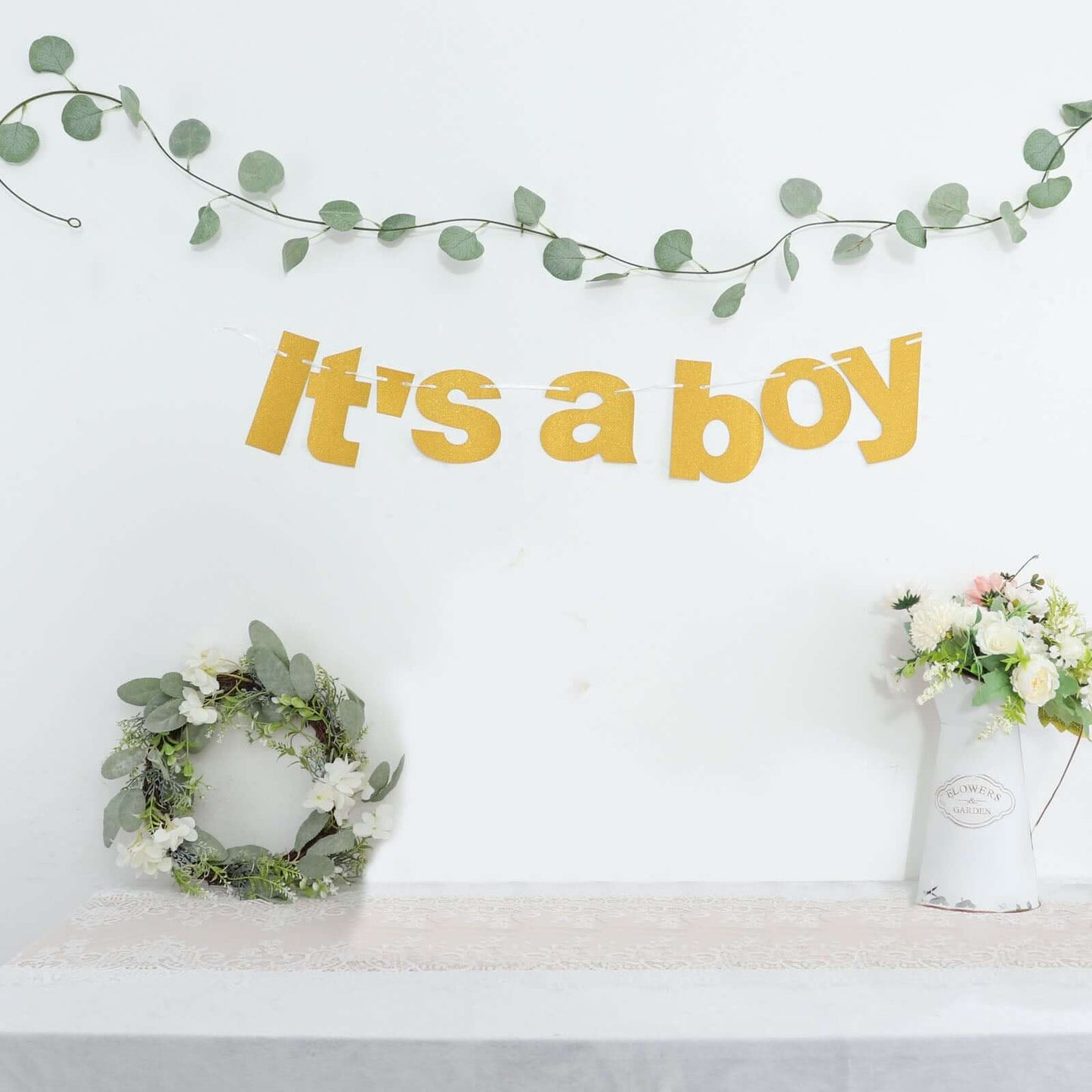 3ft Gold Glittered It's a Boy Paper Hanging Gender Reveal Garland Banner, Baby Shower Banner