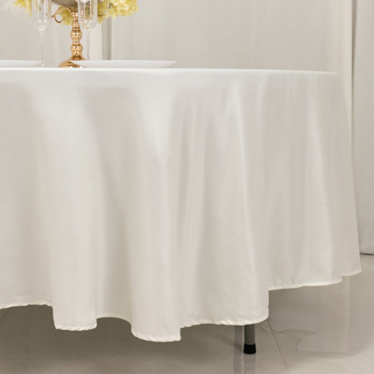 Lamour Satin 108" Round Tablecloth Ivory - Durable & Silk-Like Table Cover