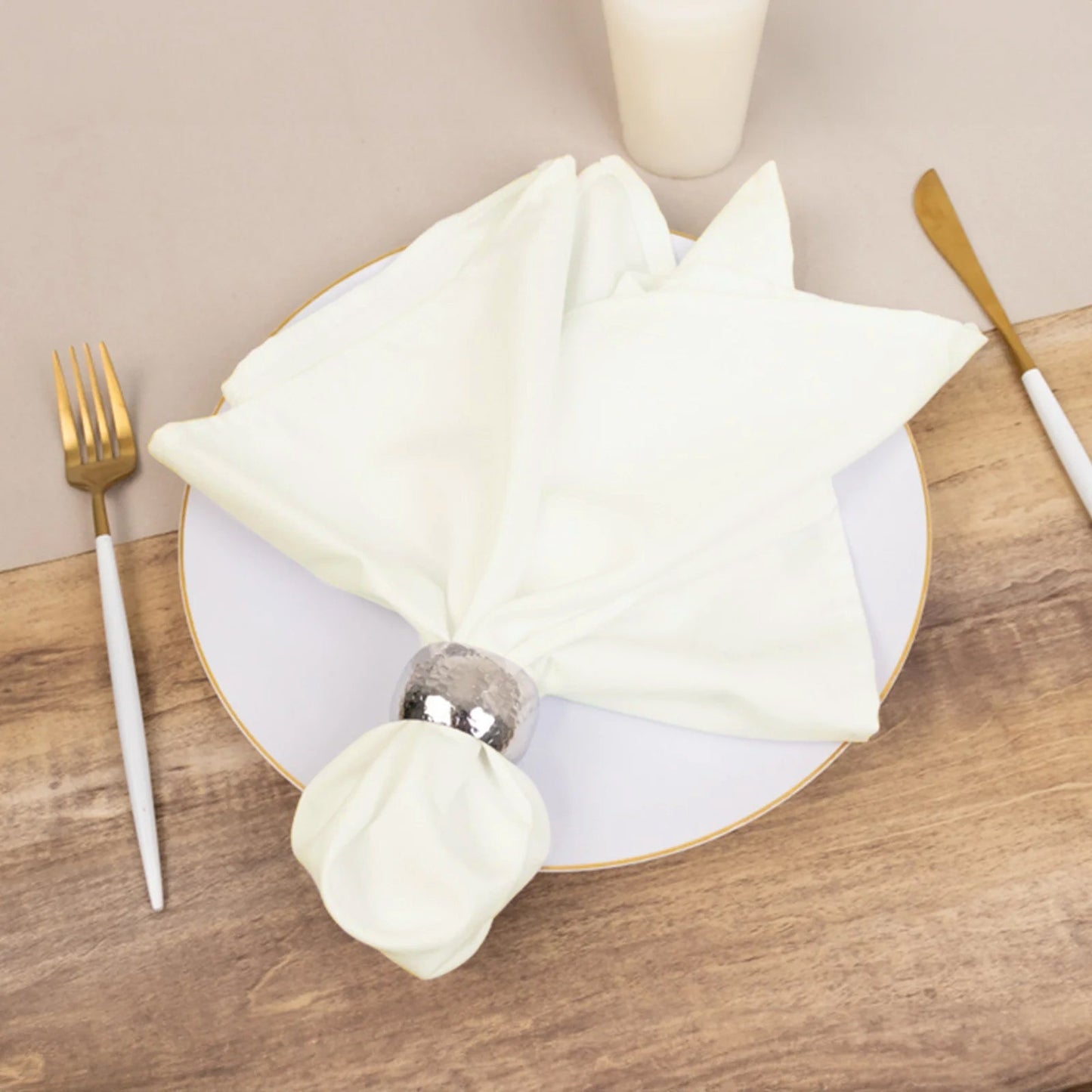 5 Pack Cotton Blend 20"x20" Napkins Ivory - Wrinkle-Resistant & Washable Dinner Napkins