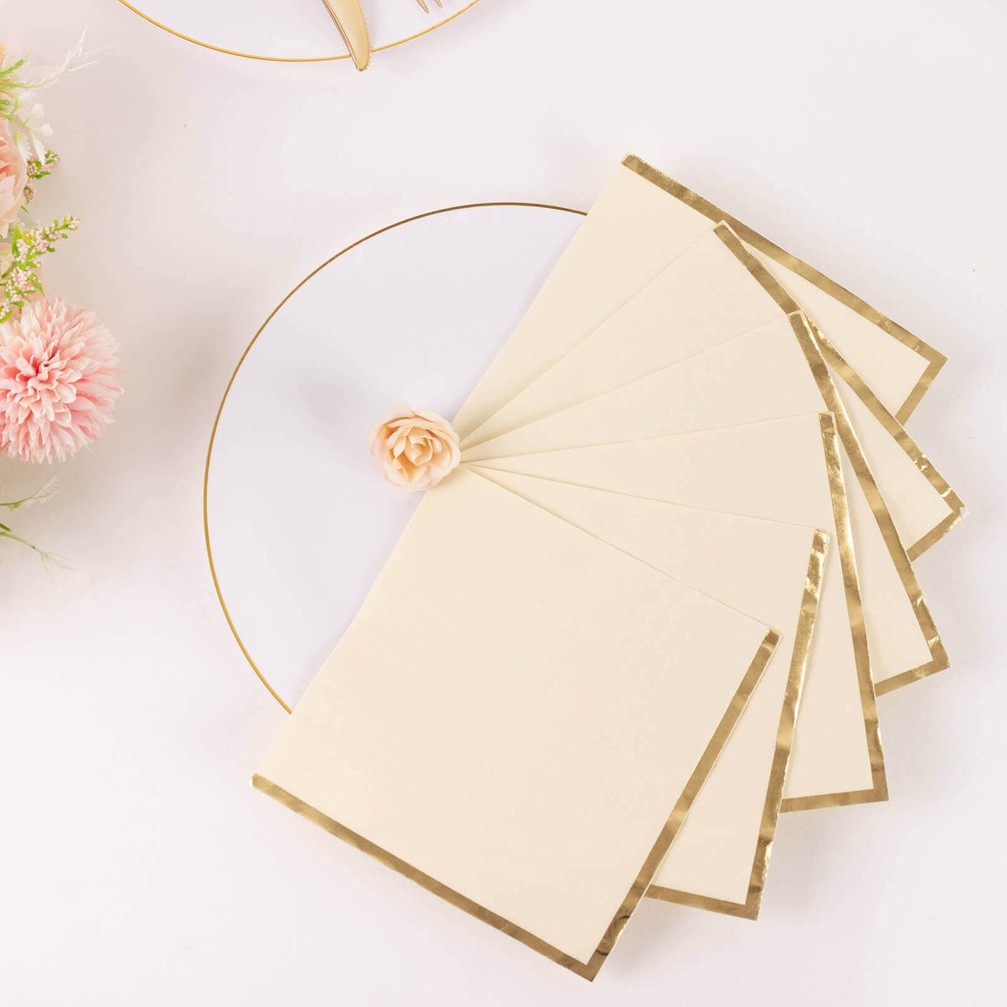 50-Pack Paper Beverage Napkins with Gold Foil Edge Ivory - Disposable 2 Ply Cocktail Napkins for Events 6.5"x6.5"