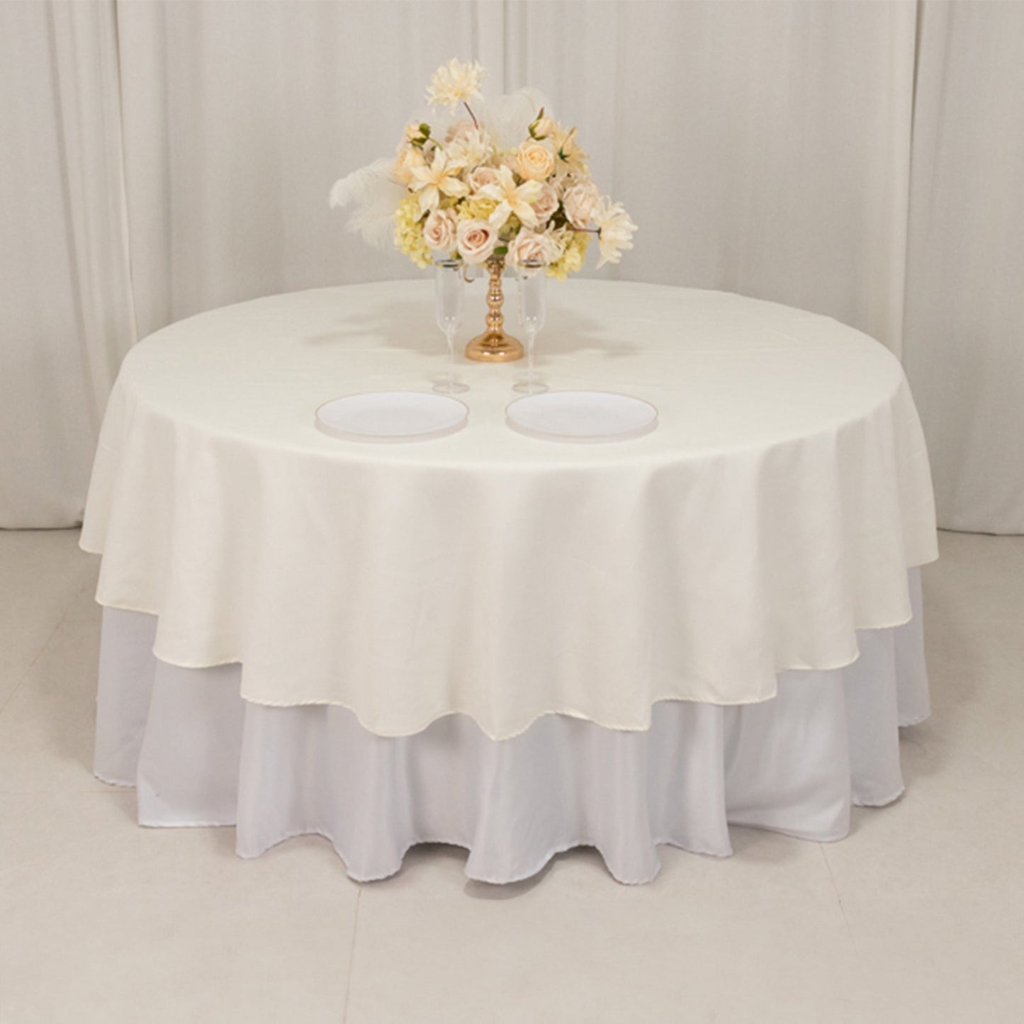 Cotton Blend 90" Round Tablecloth Ivory - Wrinkle-Resistant Table Cover