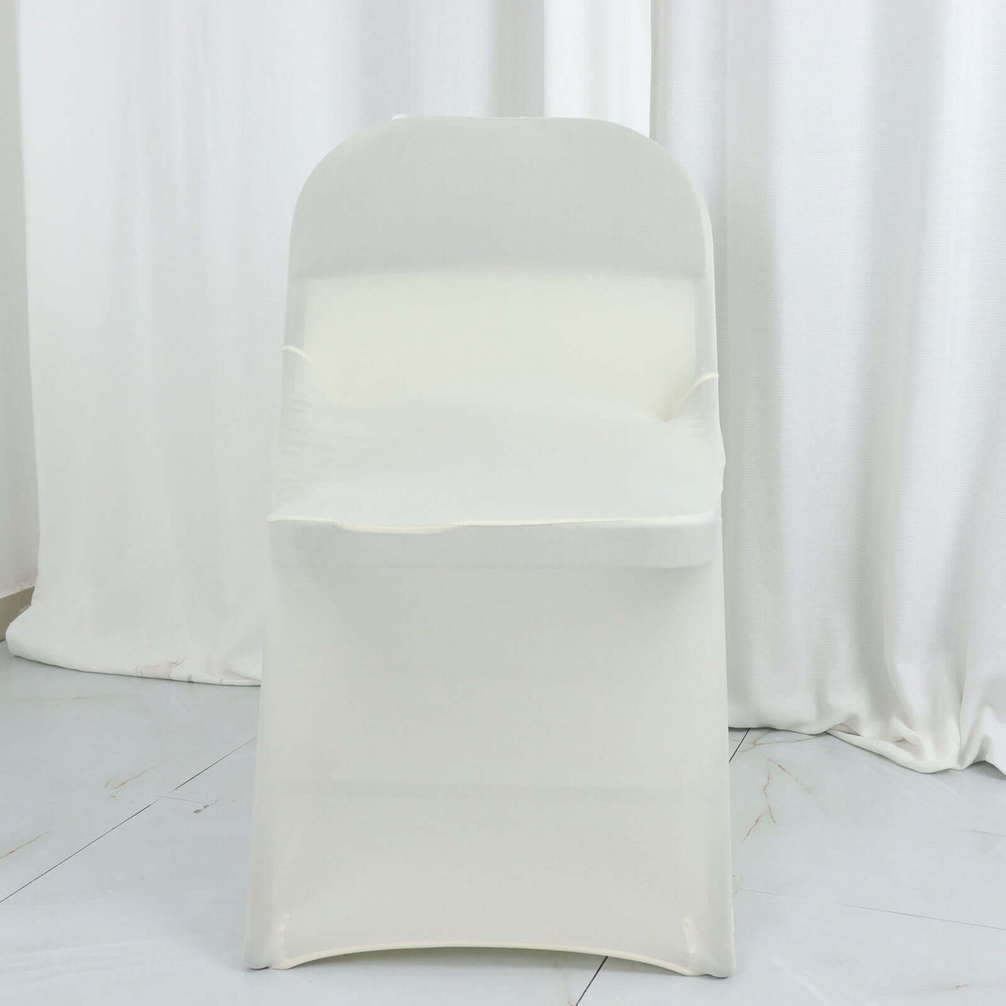 Spandex Chair Cover Ivory for Folding Chairs - Durable Stretch Fitted Slipcover with Satin Rosette Design