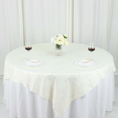 Taffeta 72"x72" Table Overlay Square Tablecloth Ivory - Accordion Crinkle Table Cover