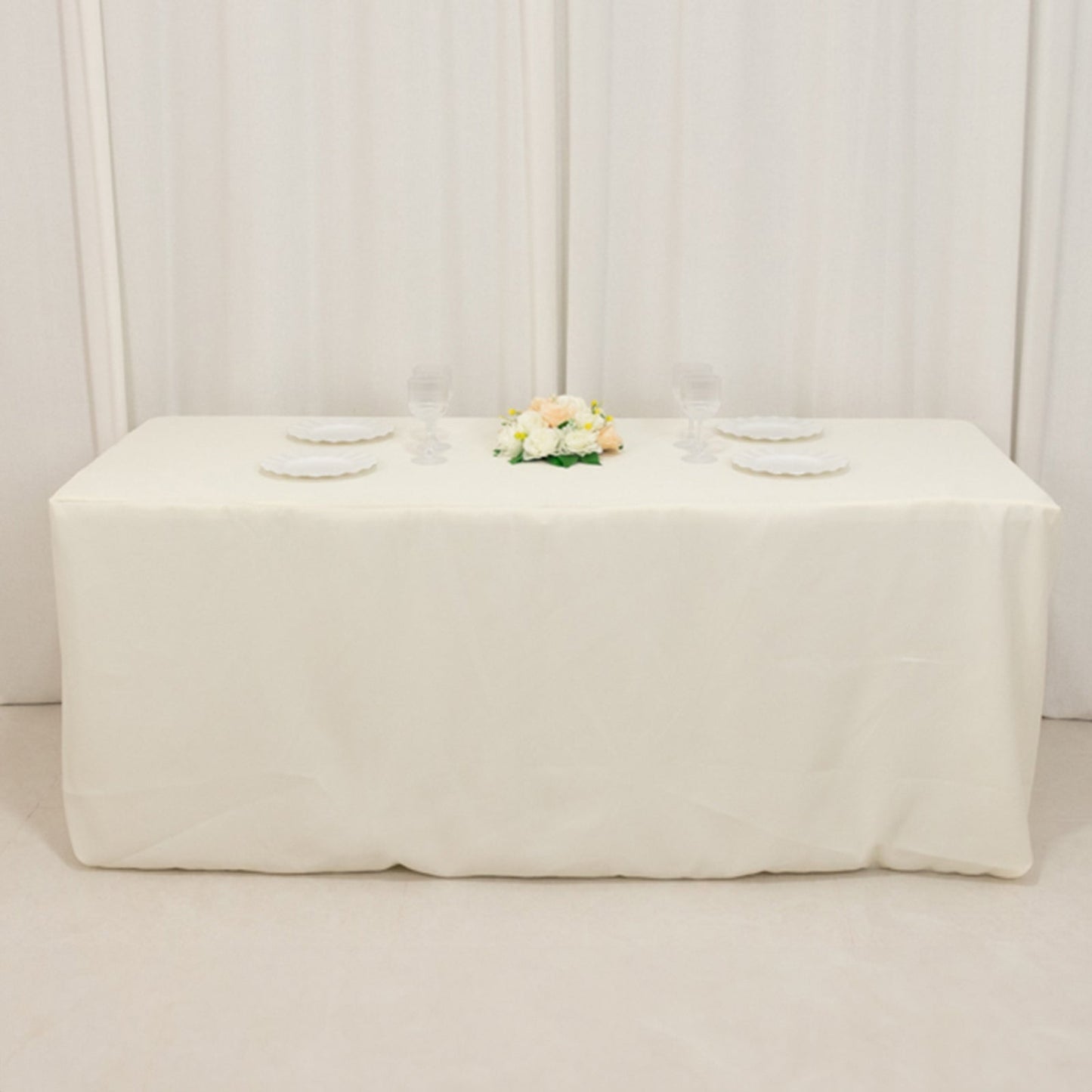 Fire Retardant Premium Polyester 6ft Rectangular Tablecloth Ivory Fitted High-Performance Table Cover