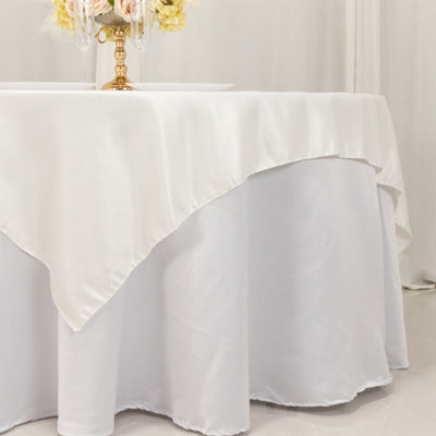 Lamour Satin 72"x72" Table Overlay Square Tablecloth Ivory - Smooth Finish Table Topper