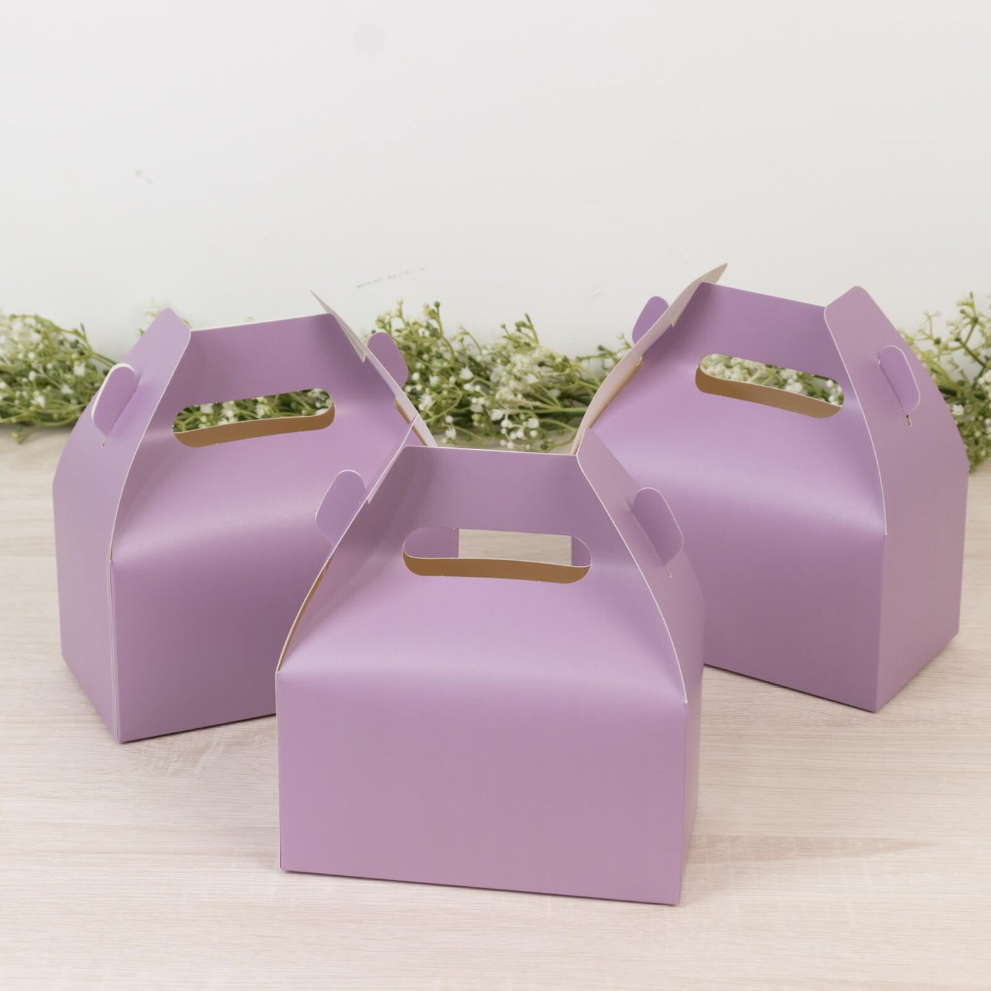 25 Pack Candy Gift Tote Gable Boxes, Matte Lavender Lilac Party Favor Treat Boxes - 6"x3.5"x7"