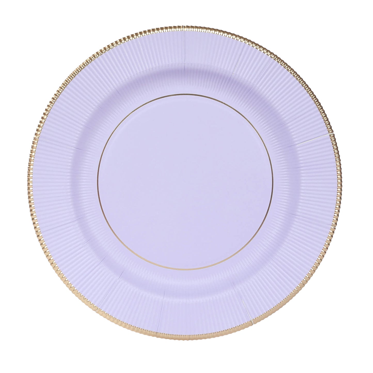 25-Pack Paper 10" Round Dinner Plates in Lavender Lilac Sunray Design with Gold Rim - Disposable Heavy Duty 350GSM Party Plates