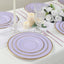 25-Pack Paper 8" Round Dessert Plates in Lavender Lilac Sunray Design with Gold Rim - Disposable Heavy Duty 350GSM Appetizer Salad Plates